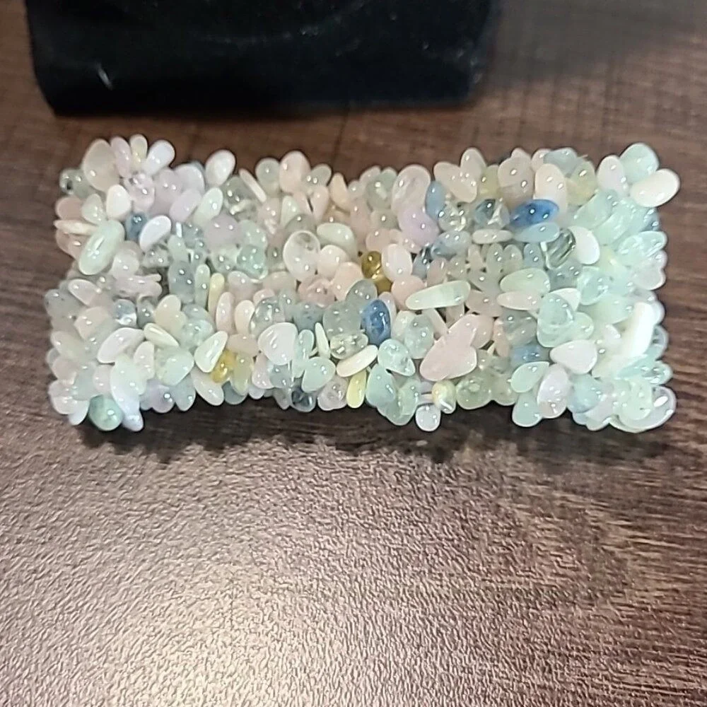Pastel Natural Stone Chip Chunky Stretch Bracelet Green Pink Blue Boho Statement